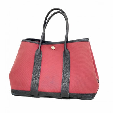 【6fc3789】エルメス トートバッグ ガーデンパーティTPM トワルオフィシエ ブラック レッド シルバー金具 □R刻印【中古】レディース
