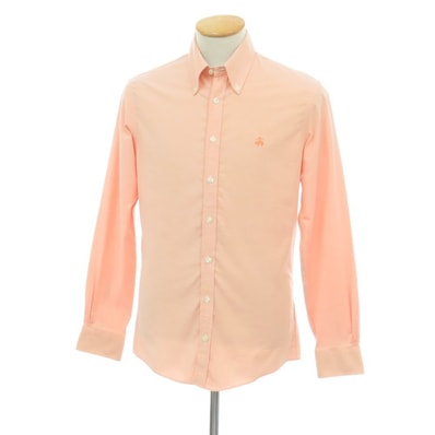 【中古】ブルックスブラザーズ Brooks Brothers ストレッチ コットン ボタンダウン カジュアルシャツ ライトオレンジ【サイズS】【メンズ】