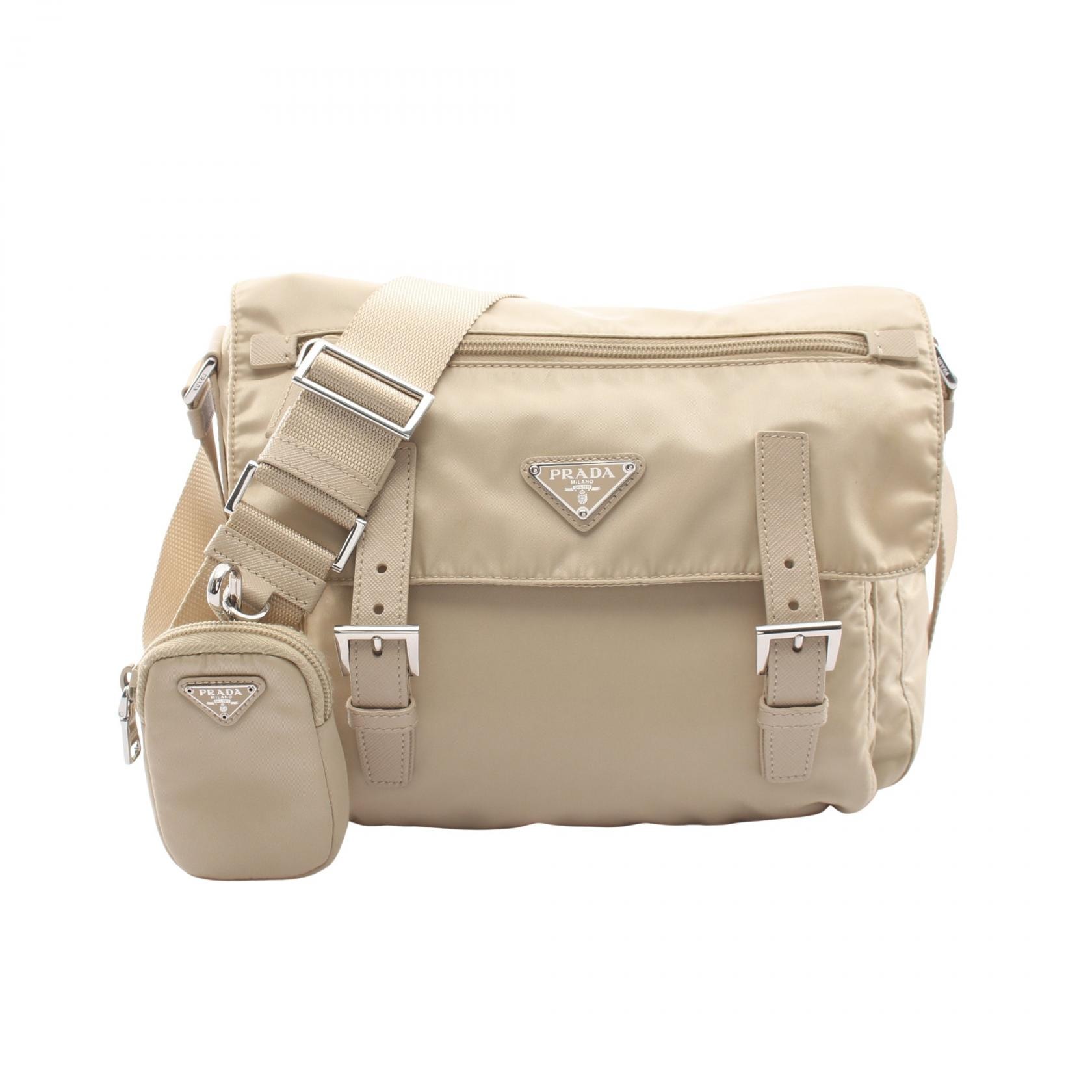 プラダ PRADA VELA ショルダーバッグ バッグ ナイロン サフィアーノレザー レディース ベージュ系 1BD953 【中古】
