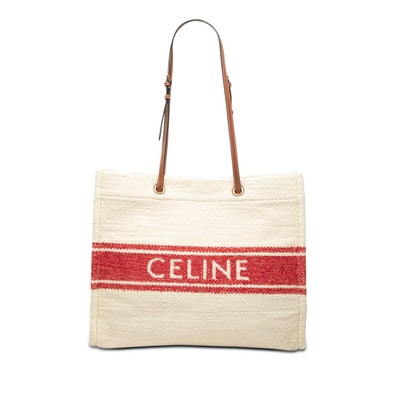 セリーヌ ホリゾンタル カバ トートバッグ ショルダーバッグ アイボリー レッド レザー テキスタイル レディース CELINE 【中古】
