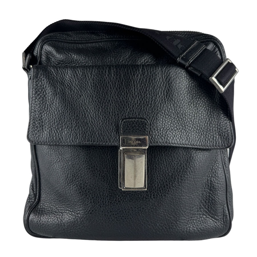 プラダ PRADA ショルダーバッグ レザー ブラック メンズ【中古】 z10513