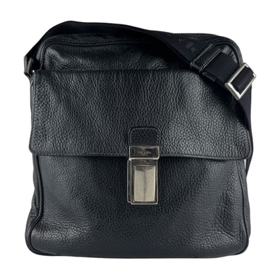プラダ PRADA ショルダーバッグ レザー ブラック メンズ【中古】 z10513