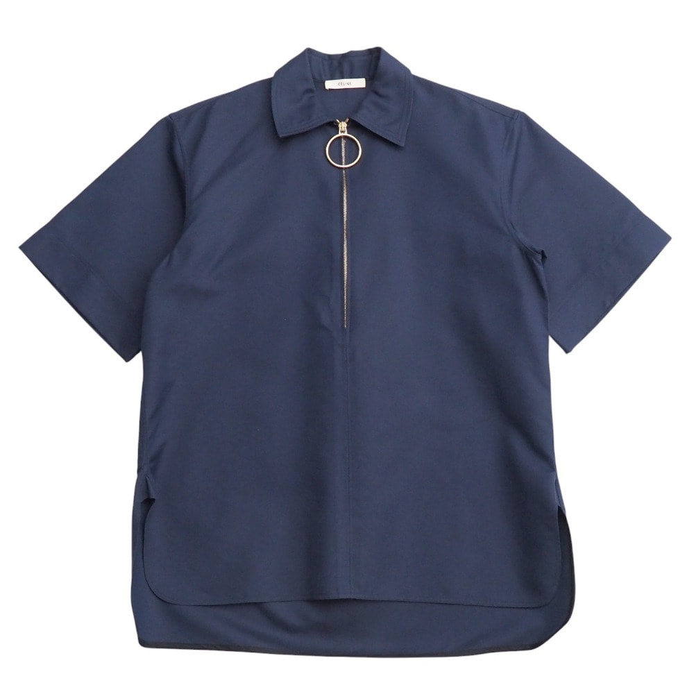 CELINE セリーヌ 半袖シャツ サイズ38 フィービー期 リングジップ ハーフジップ プルオーバー ブランド古着【中古】20251021/RA6380