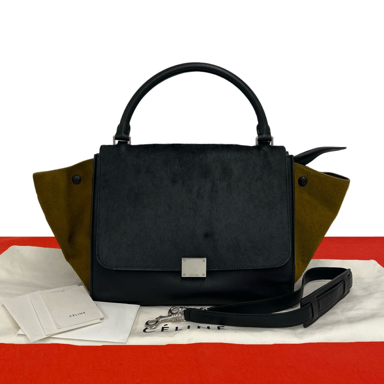CELINE セリーヌ トラペーズ ハラコ レザー ショルダーバッグ ブラック
 84439