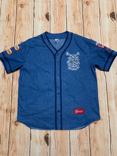 Supreme Patches Denim Baseball Jersey Supreme Patches Denim Baseball Jersey