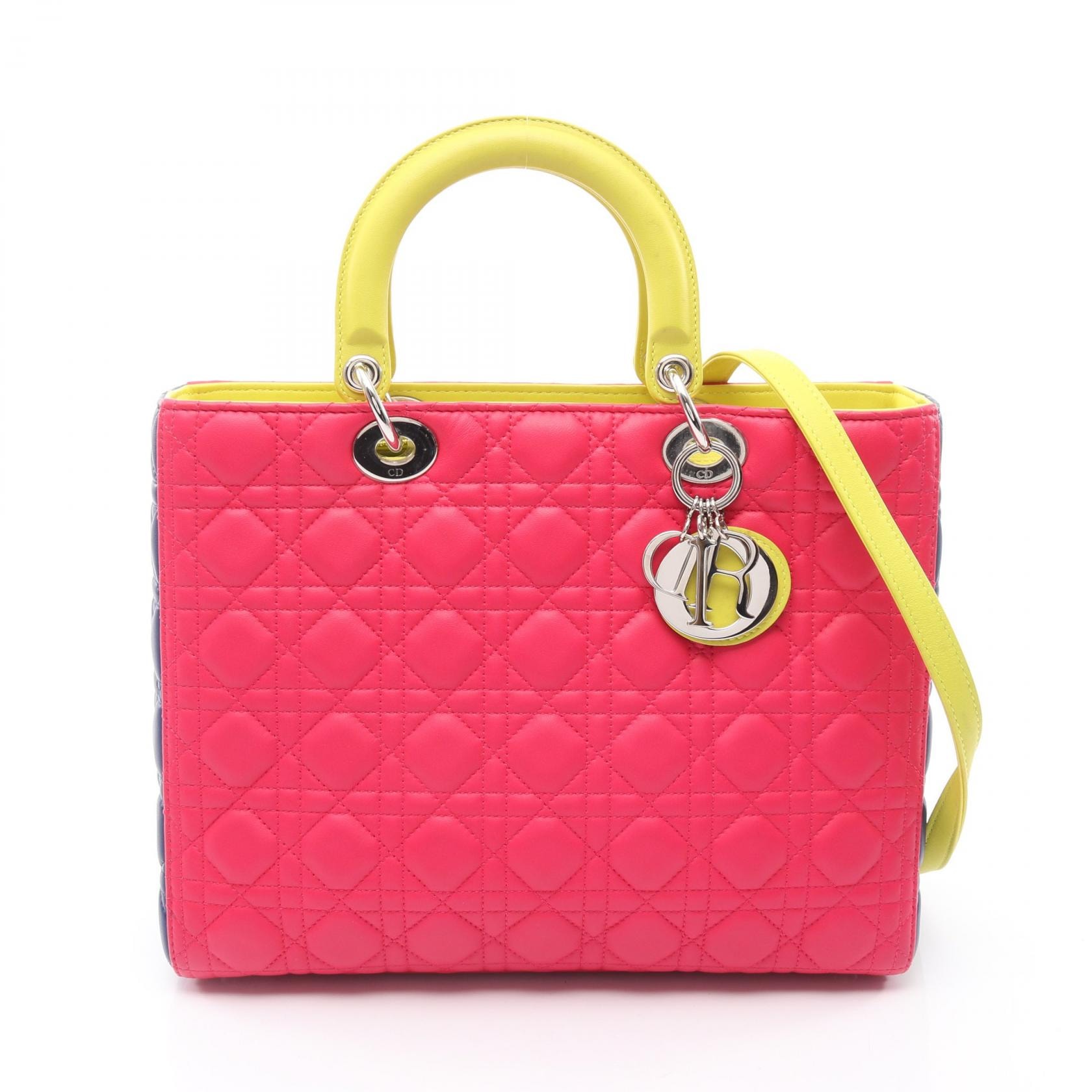 ディオール Dior レディディオール ラージ カナージュ ハンドバッグ バッグ レザー レディース ピンク系 / ブルー系 / イエロー系 【中古】
