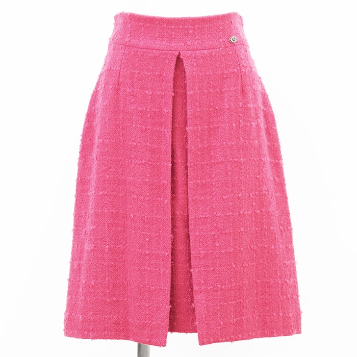 SALE【美品】CHANEL シャネル スカート モヘアブレンド P36414 サイズ 38 レディース COCOマーク ロゴ チャーム ツイード ボトムス ピンク 桃色 フランス製 カール・ラガーフェルド期