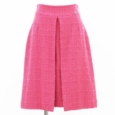 SALE【美品】CHANEL シャネル スカート モヘアブレンド P36414 サイズ 38 レディース COCOマーク ロゴ チャーム ツイード ボトムス ピンク 桃色 フランス製 カール・ラガーフェルド期