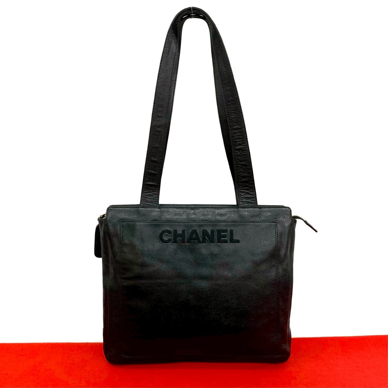 CHANEL シャネル ロゴ キャビアスキン トートバッグ ブラック
 38163