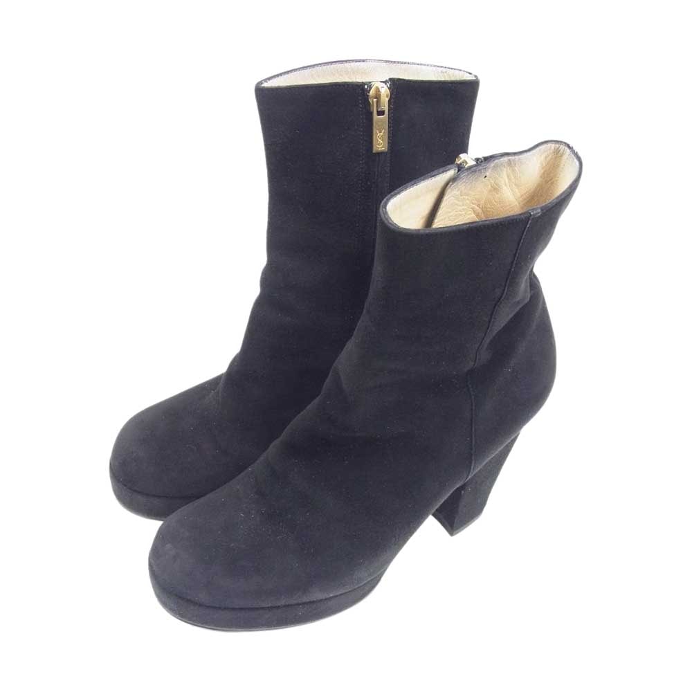 YVES SAINT LAURENT イヴサンローラン パンプス イタリア製 ヒール スエード ブーツ ブーティ ブラック系 37【中古】