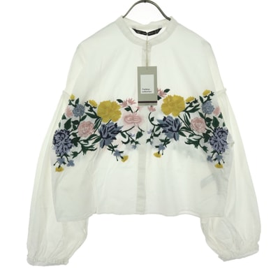 ZARA ザラ 刺繍 花柄 長袖 ブラウス XS ホワイト