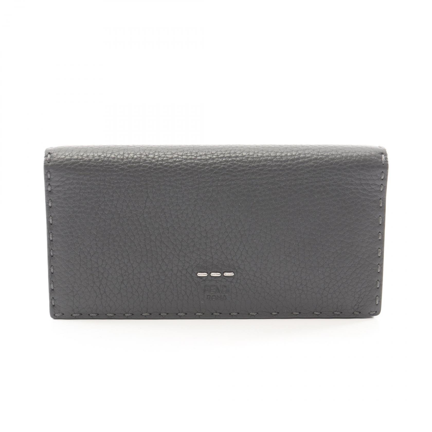フェンディ FENDI セレリア 二つ折り長財布 財布 レザー メンズ グレー系 7M0186 【中古】