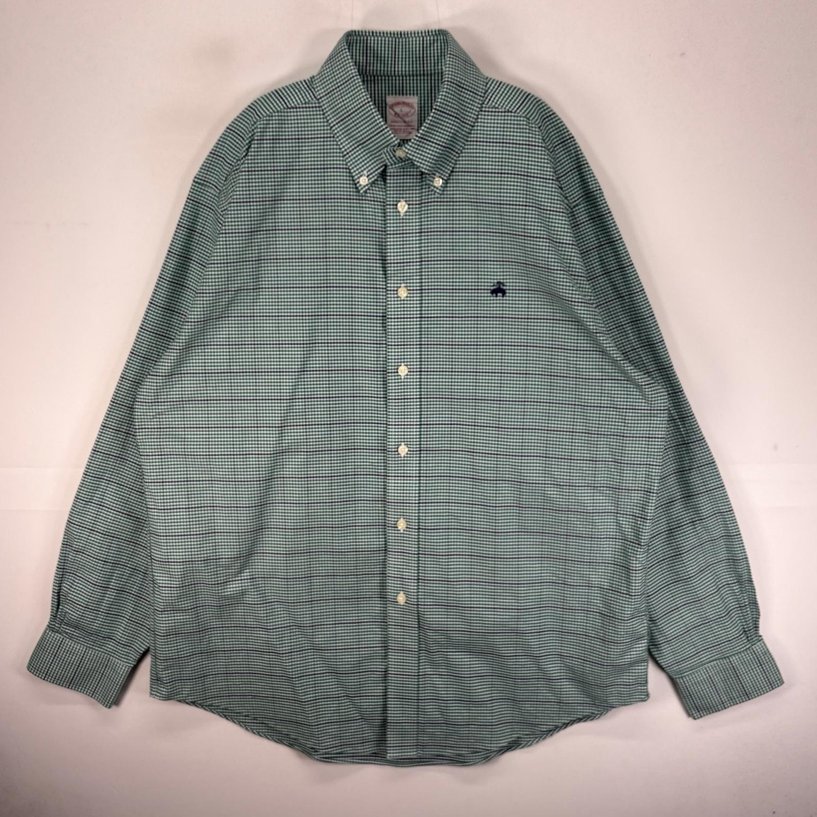 古着 ブルックスブラザーズ Brooks Brothers 長袖シャツ ボタンダウン ワンポイント L  グリーン系 チェック メンズ