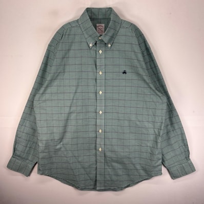 古着 ブルックスブラザーズ Brooks Brothers 長袖シャツ ボタンダウン ワンポイント L グリーン系 チェック メンズ