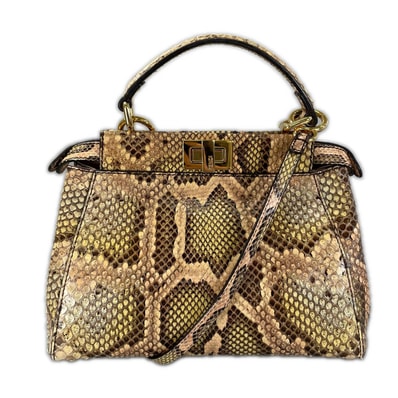 美品 FENDI フェンディ ピーカブーミニ 8BN244 パイソン ハンドバッグ パイソン/レザー ベージュ レディース 2WAY【中古】