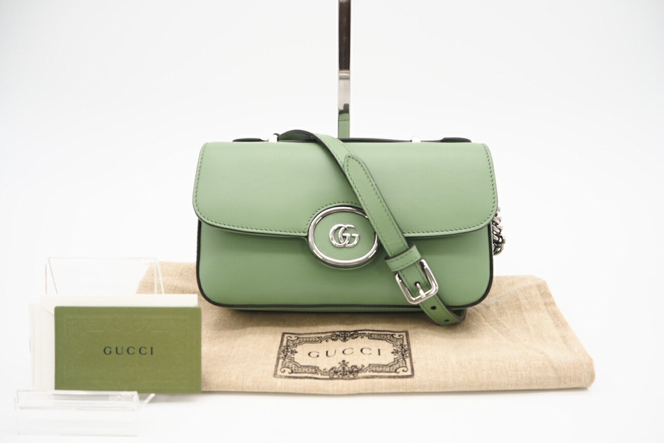 極美品 GUCCI グッチ ダブルG プチGG レザー 2WAYショルダー 739722 ショルダーバッグ グリーン レザー レディース