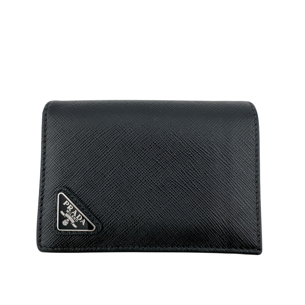 プラダ PRADA 二つ折り財布 三角ロゴプレート コンパクトウォレット ブラック