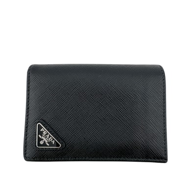 プラダ PRADA 二つ折り財布 三角ロゴプレート コンパクトウォレット ブラック