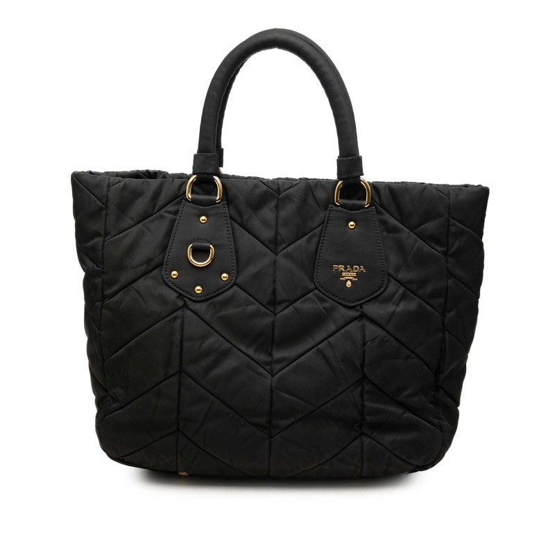 プラダ キルティング トートバッグ BN1593 ブラック ゴールド ナイロン レディース PRADA 中古