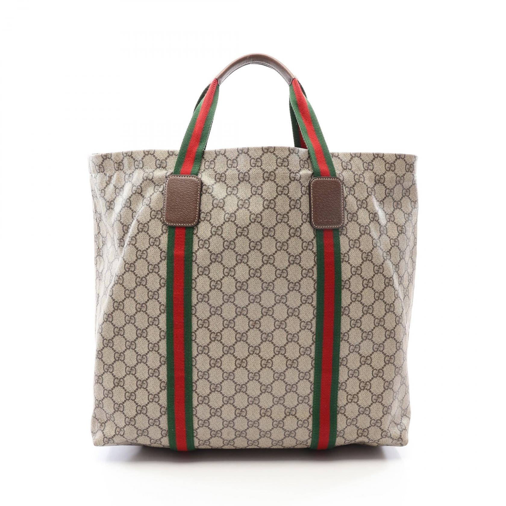 グッチ GUCCI GGスプリーム シェリーライン トートバッグ バッグ PVCコーティングキャンバス レザー メンズ ベージュ系 / ブラウン系 / マルチカラー 763287 【中古】