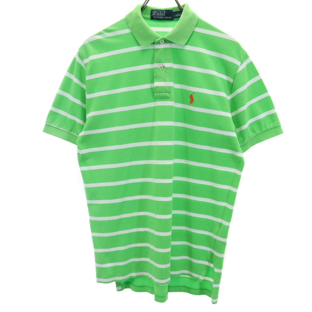 Polo by Ralph Lauren ポロバイラルフローレン ボーダー柄 半袖 ポロシャツ S グリーン系×ホワイト 鹿の子地