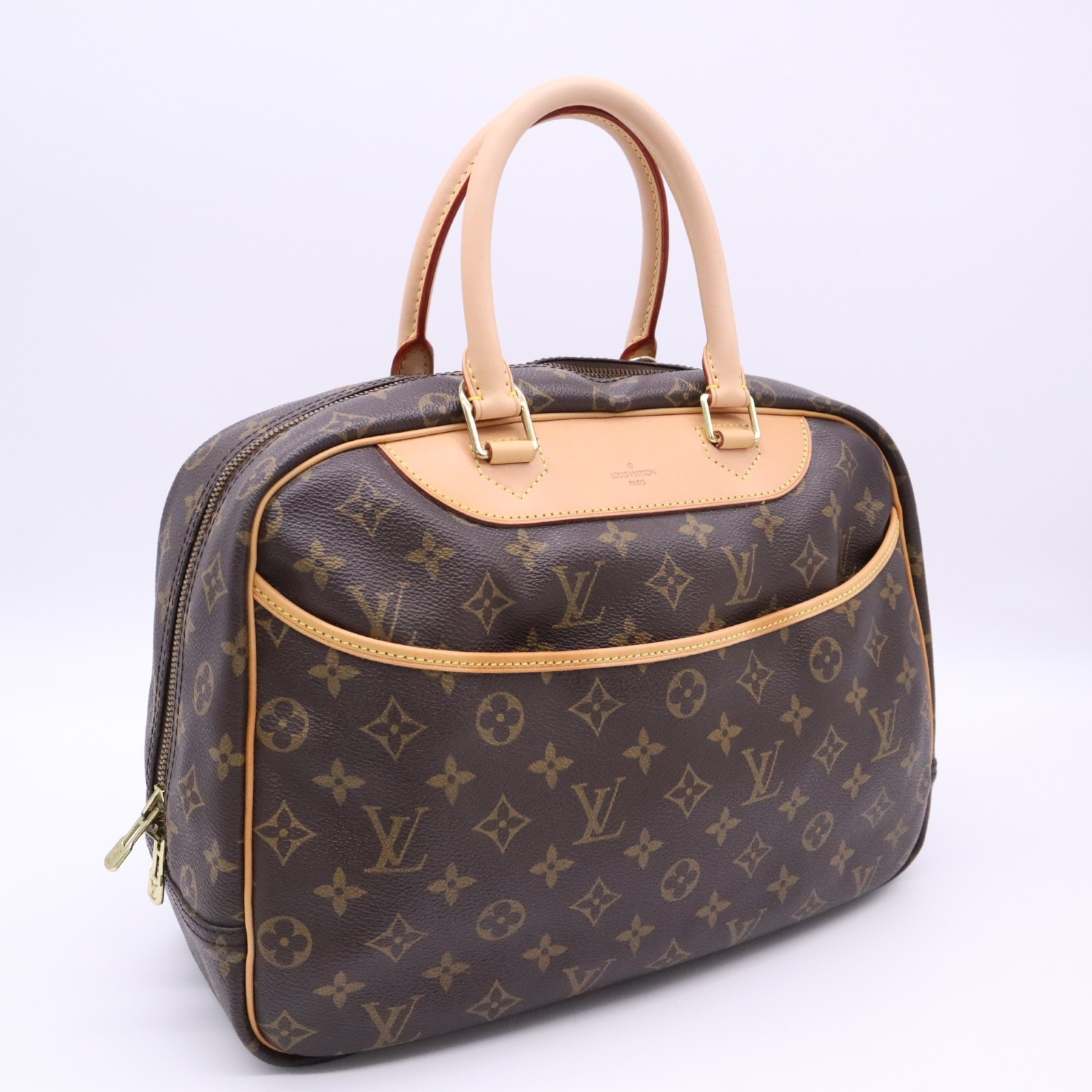 LOUIS VUITTON ルイ・ヴィトン モノグラム ドーヴィル M47270 ハンドバッグ ブラウン ベージュ コーティングキャンバス レザー レディース