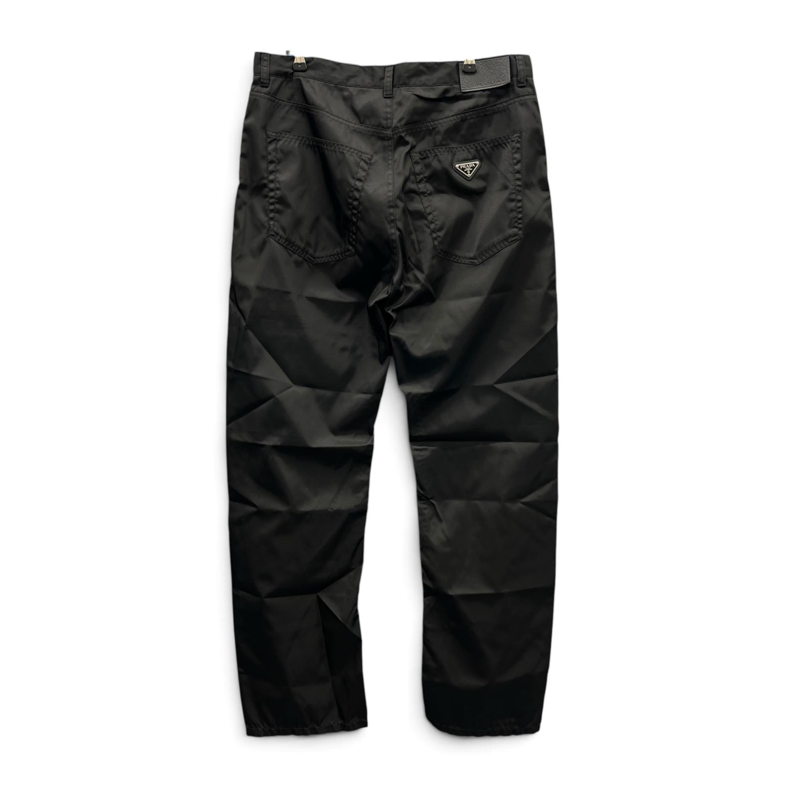 PRADA 美品 プラダ Re-Nylon リナイロン ナイロンロングパンツ ボトムス 2021年 SPH183 ブラック #48 三角プレート ロゴプレート ABランク 中古 鑑定済 プラダパンツ