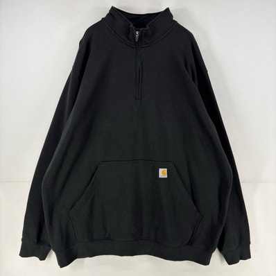 古着 カーハート Carhartt スウェット ハーフジップ ロゴ プルオーバー ワンポイント 大きいサイズ トレーナー 3XL ブラック メンズ
