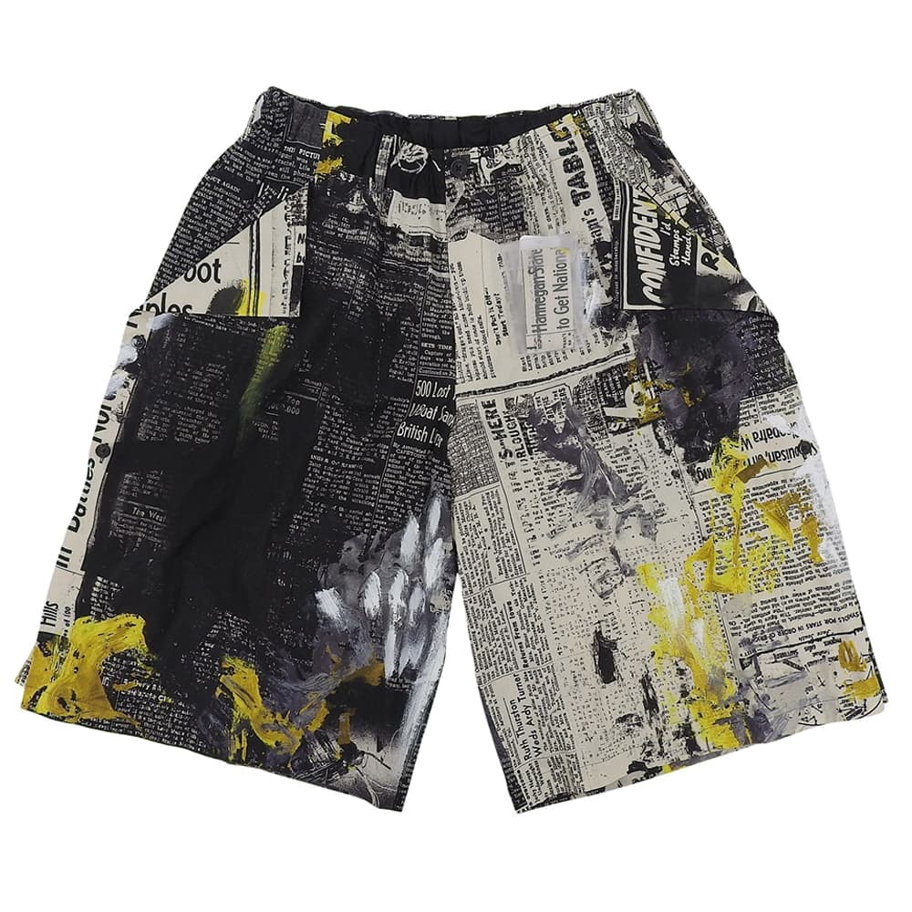 ヨウジヤマモトプールオム 新品同様 ペイントニュースペーパー ドローストリング ハーフパンツ 22SS HG-P39-022 2
