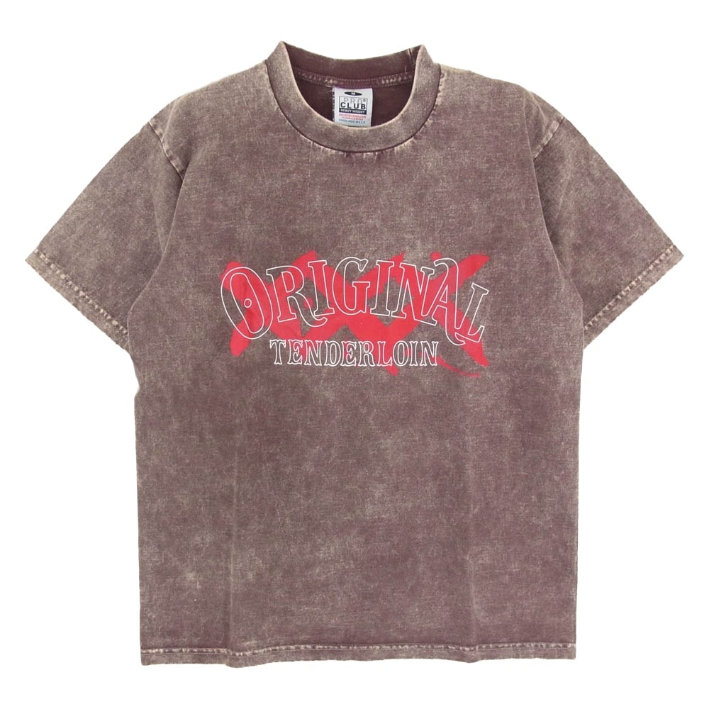 TENDERLOIN テンダーロイン Tシャツ TEE ACID WASH XXX ロゴ プリント アシッド ウォッシュド加工 半袖 Tシャツ ブラウン系 M【美品】【中古】