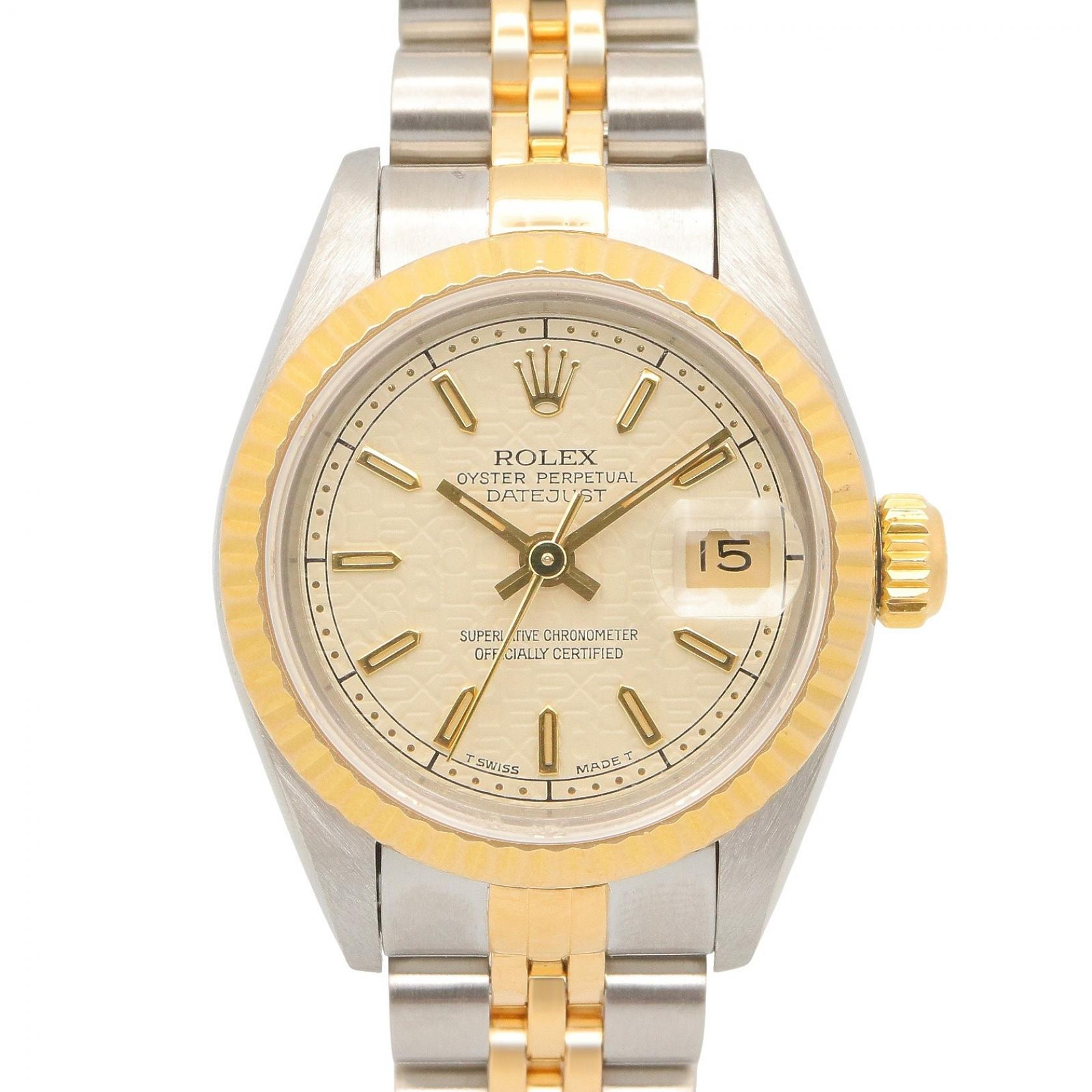 ロレックス ROLEX デイトジャスト X番 アイボリー コンピューター バー 腕時計 時計 K18(イエローゴールド) ステンレススチール レディース アイボリー系 / ゴールド系 69173 【中古】