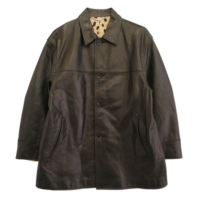 WACKO MARIA ワコマリア ジャケット 24ss LEATHER CAR COAT TYPE-2 裏地レオパード カウハイド レザー カーコート ジャケット ブラック系 L【中古】