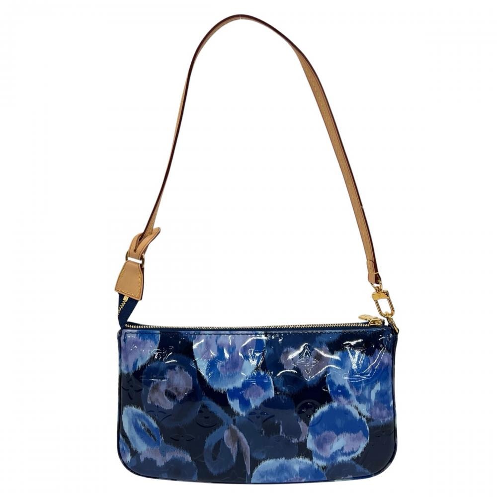 LOUIS VUITTON ルイヴィトン ハンドバッグ モノグラム ヴェルニ アクセソワール イカット フラワー 肩掛け M90041    ブルー 青 ゴールド金具 レディース【中古品】
