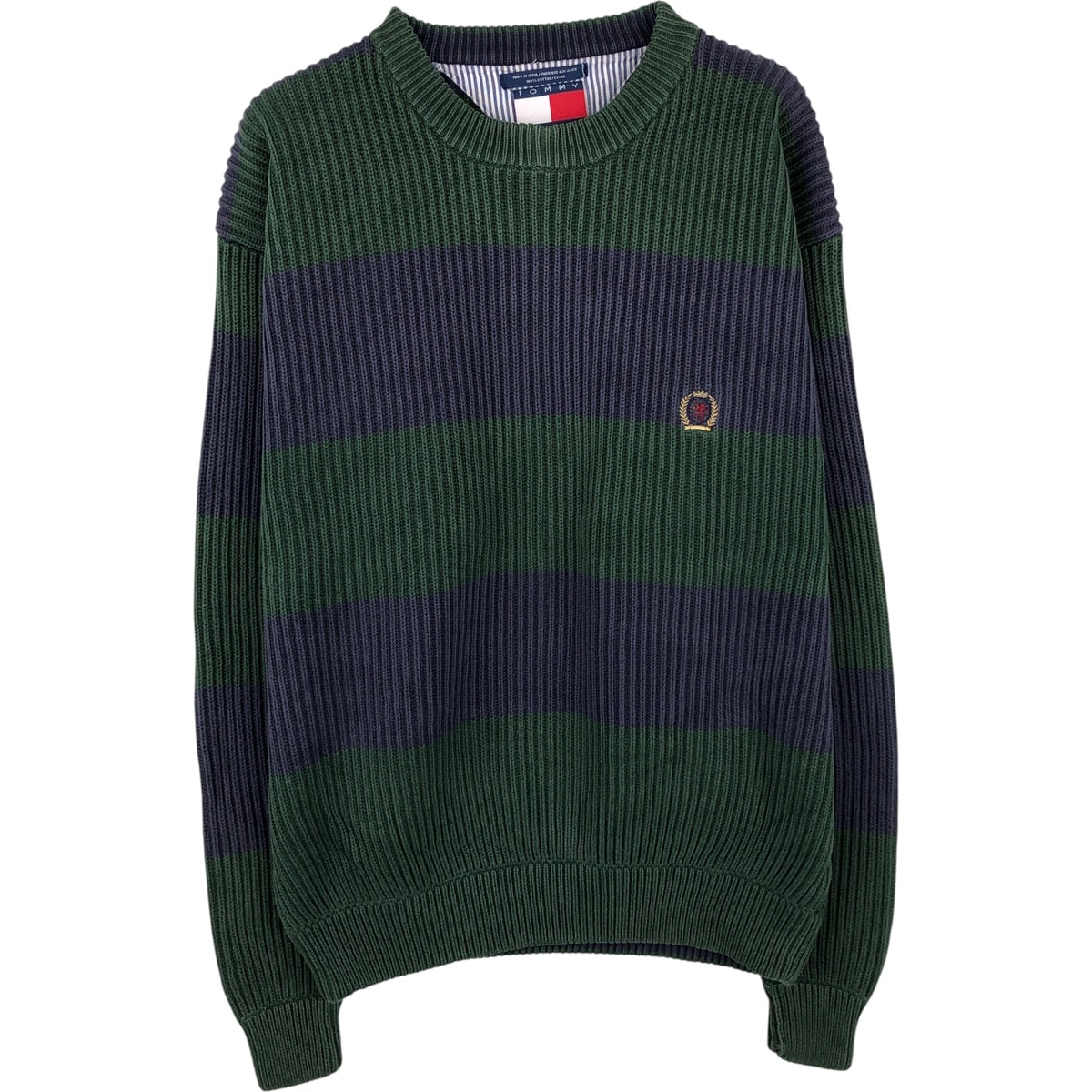 古着 90年代~ トミーヒルフィガー TOMMY HILFIGER ボーダー柄 リブ編みコットンニットセーター メンズXL相当/eaa399864
