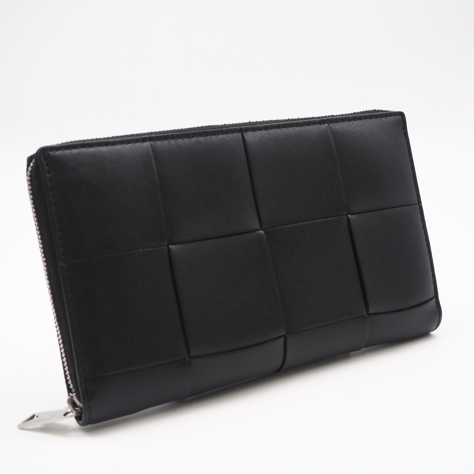 美品 BOTTEGAVENETA ボッテガヴェネタ イントレチャート ジップアラウンドウォレット 651368 長財布 ブラック ラムスキン メンズ