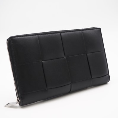 美品 BOTTEGAVENETA ボッテガヴェネタ イントレチャート ジップアラウンドウォレット 651368 長財布 ブラック ラムスキン メンズ