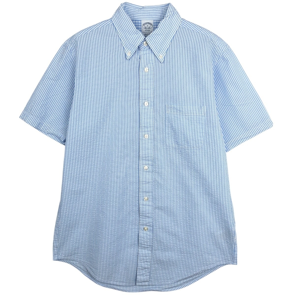 古着 ブルックスブラザーズ Brooks Brothers Est.1818 REGENT シアサッカー 半袖 ボタンダウン ストライプシャツ メンズM相当/eaa670001