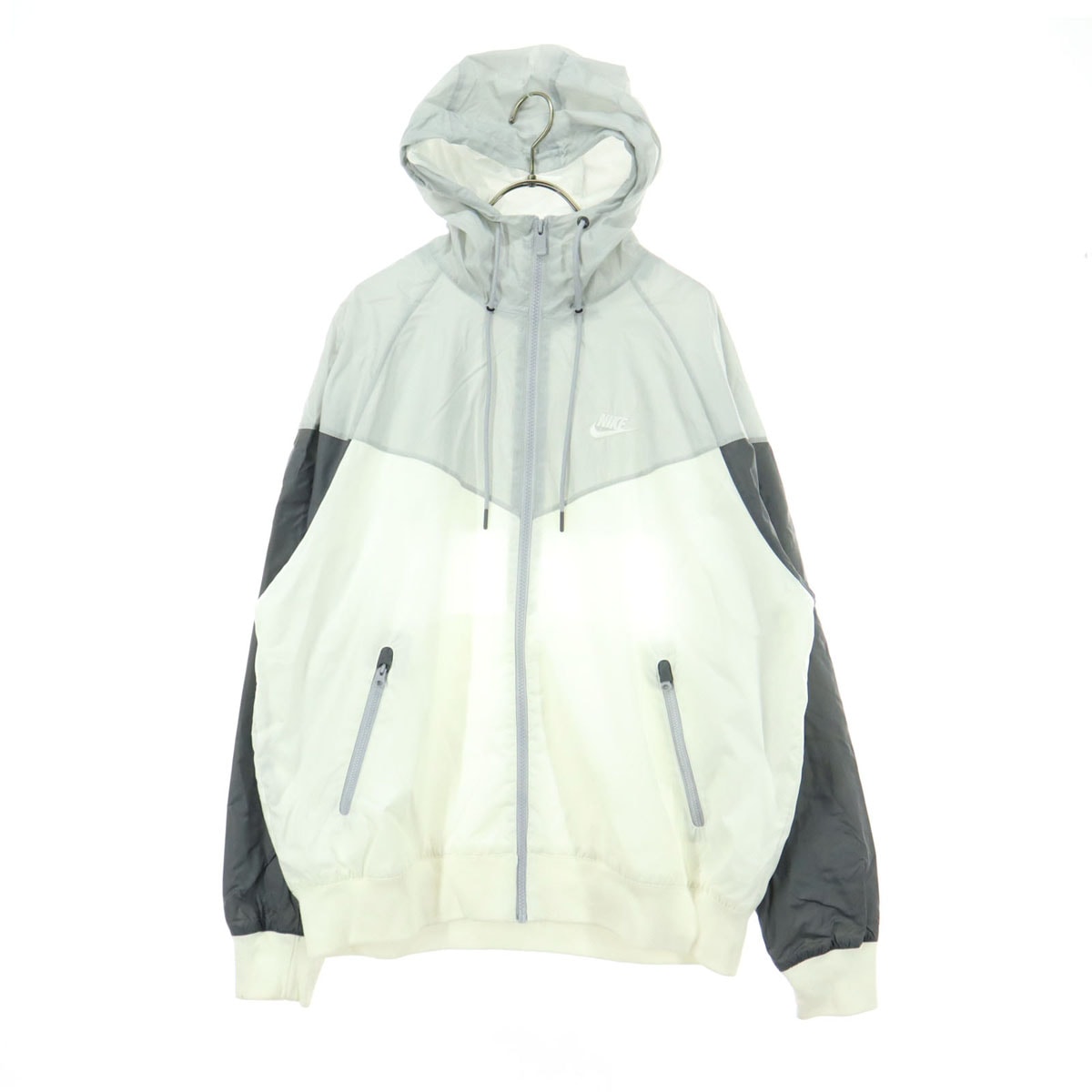 NIKE ナイキ ワンポイントロゴ 長袖 ナイロンジャケット L ホワイト系 グレー