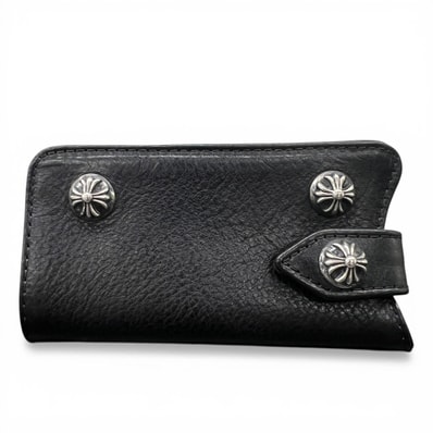 CHROME HEARTS 極美品 クロムハーツ KEYCASE SNP CRS クロスボール ボタン キーケース ブラック ヘビーレザー クロム Aランク 中古 鑑定済 クロムキーケース