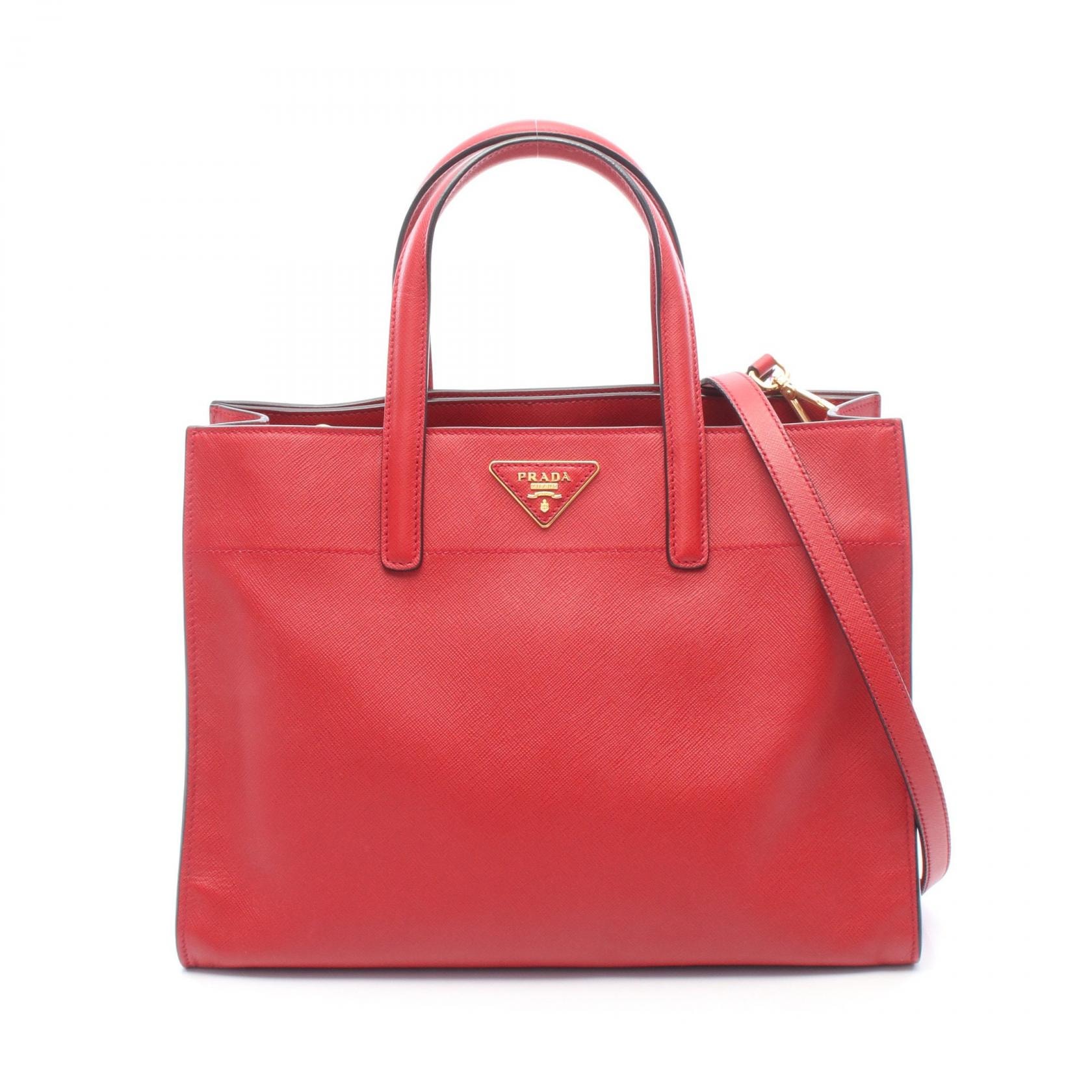 プラダ PRADA SAFFIANO SOFT 2WAY ハンドバッグ バッグ サフィアーノレザー レディース レッド系 BN2603 【中古】