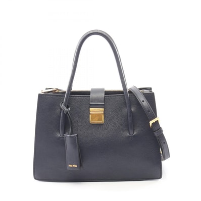 ミュウ ミュウ Miu Miu MADRAS マドラス 2WAY ハンドバッグ バッグ レザー レディース ネイビー系 5BA104 【中古】