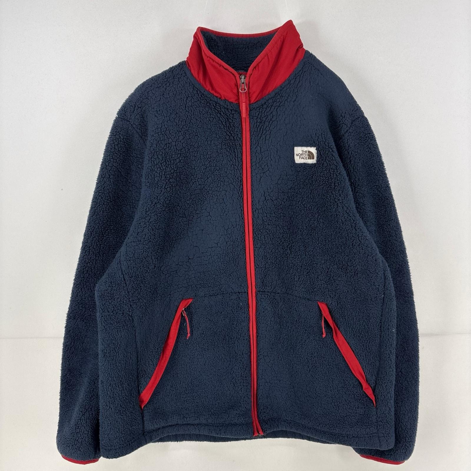 古着 ザ・ノースフェイス THE NORTH FACE フリースジャケット ボア ワンポイント フルジップ XL  ネイビー メンズ