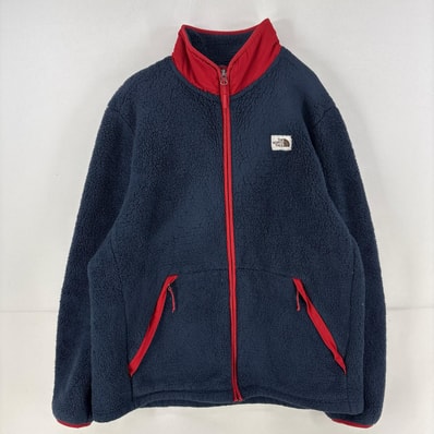 古着 ザ・ノースフェイス THE NORTH FACE フリースジャケット ボア ワンポイント フルジップ XL ネイビー メンズ