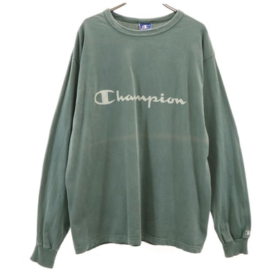 Champion チャンピオン 90s USA製 オールド 長袖 Tシャツ M グリーン系 ロンT