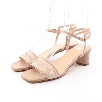 ディオール Dior DWAY エンブロイダード サンダル 靴 ファブリック レザー レディース ピンク系 【中古】
