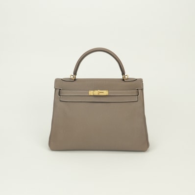 エルメス HERMES ケリー32 ケリー 32 バッグ トートバッグ ショルダーバッグ トリヨンクレマンス エトゥープ Etoupe グレー Gray ゴールド金具 ハンドバッグ 2way 内縫い V字金具 新型金具