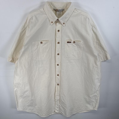 古着 カーハート Carhartt 半袖シャツ ボタンダウンシャツ 厚手 レザーパッチ 不明 ホワイト系 無地 メンズ