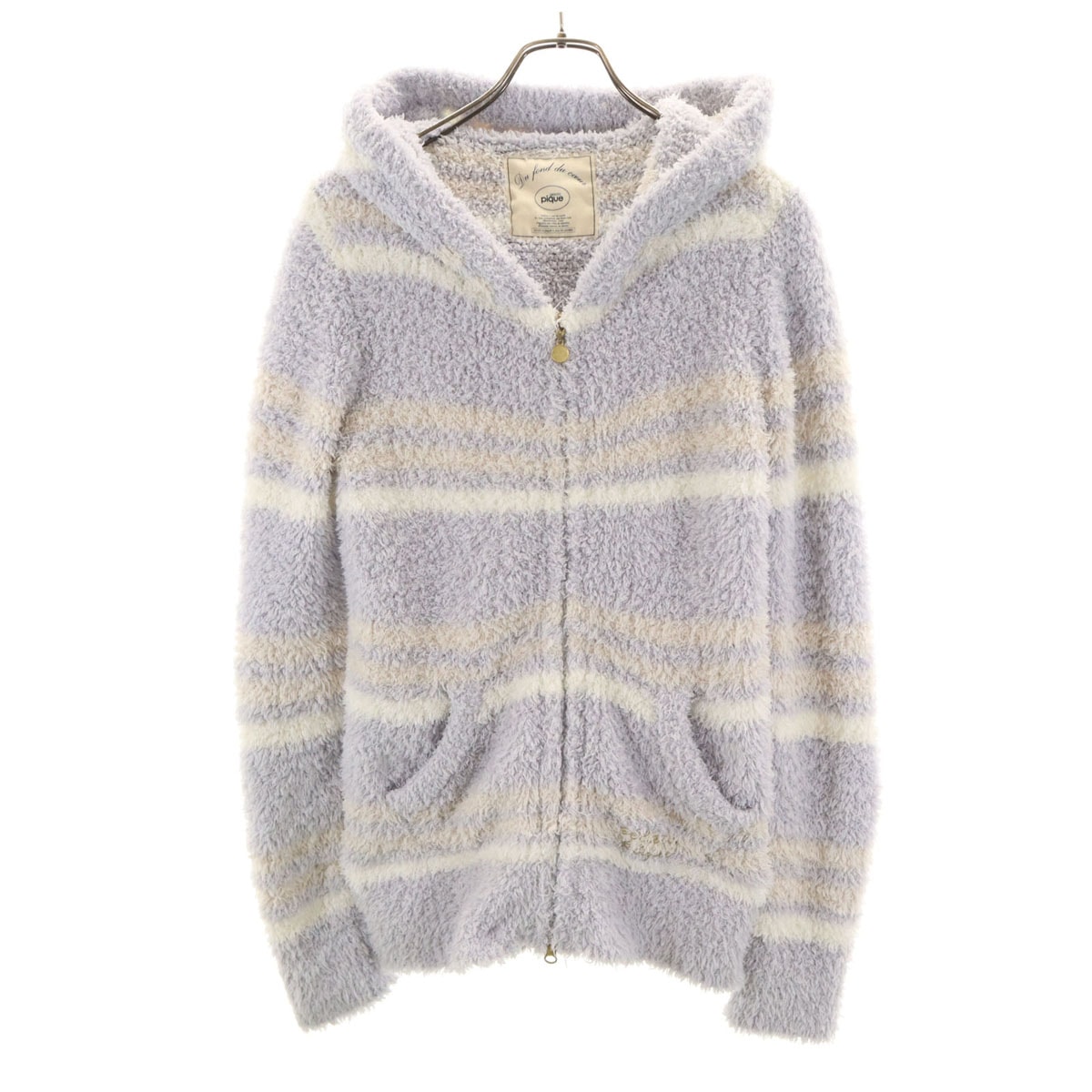 gelato pique ジェラートピケ ボーダー柄 長袖 ジップパーカー F グレー ルームウェア