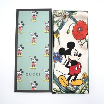 GUCCI(グッチ)× Disney(ディズニー)ミッキーマウス ネックボウ スカーフ フローラル シルク マルチカラー レディース 609321 3G001【中古】