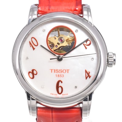 ティソ TISSOT T050207 レディハート 裏スケ ホワイトシェル 自動巻き レディース 箱付き 腕時計 L#150804